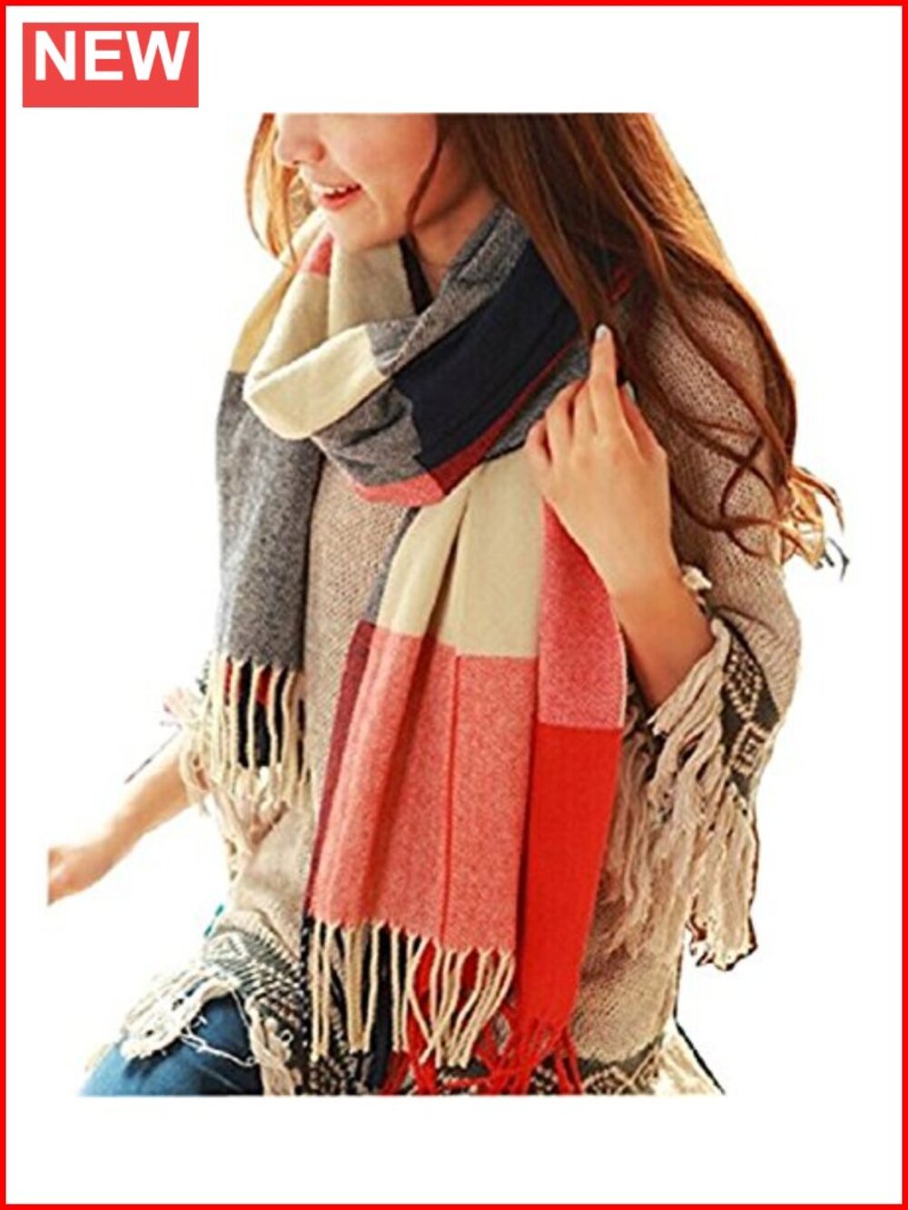 Plaid Winter Scarf Shawl Wrap Oversized Acrylic Cold Weather